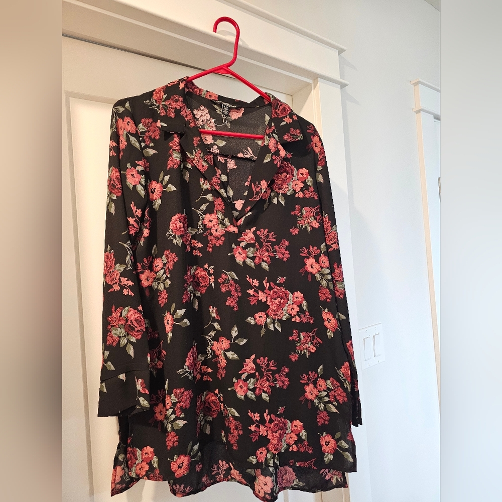 Floral Black and Pink Blouse